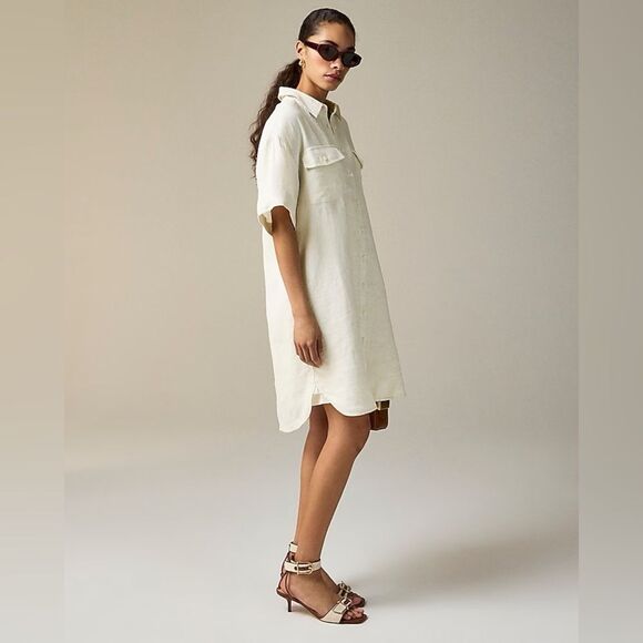 NWT J CREW Utility shirtdress in linen in Natural - Picture 5 of 12